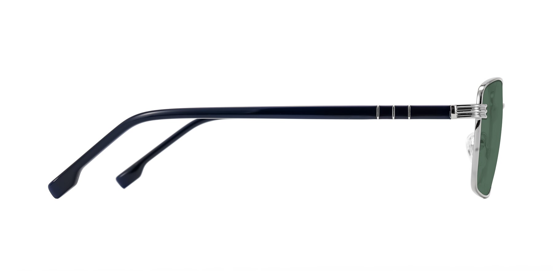 Side of Raiyah in Silver/Dark Blue with Green Polarized Lenses