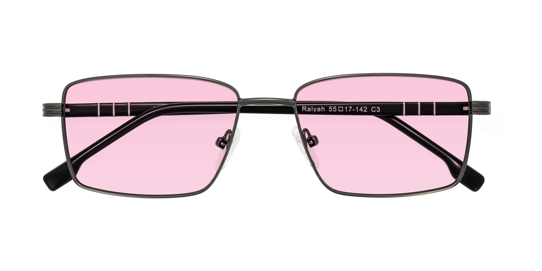 Folded Front of Raiyah in Gunmetal/Black with Light Pink Tinted Lenses
