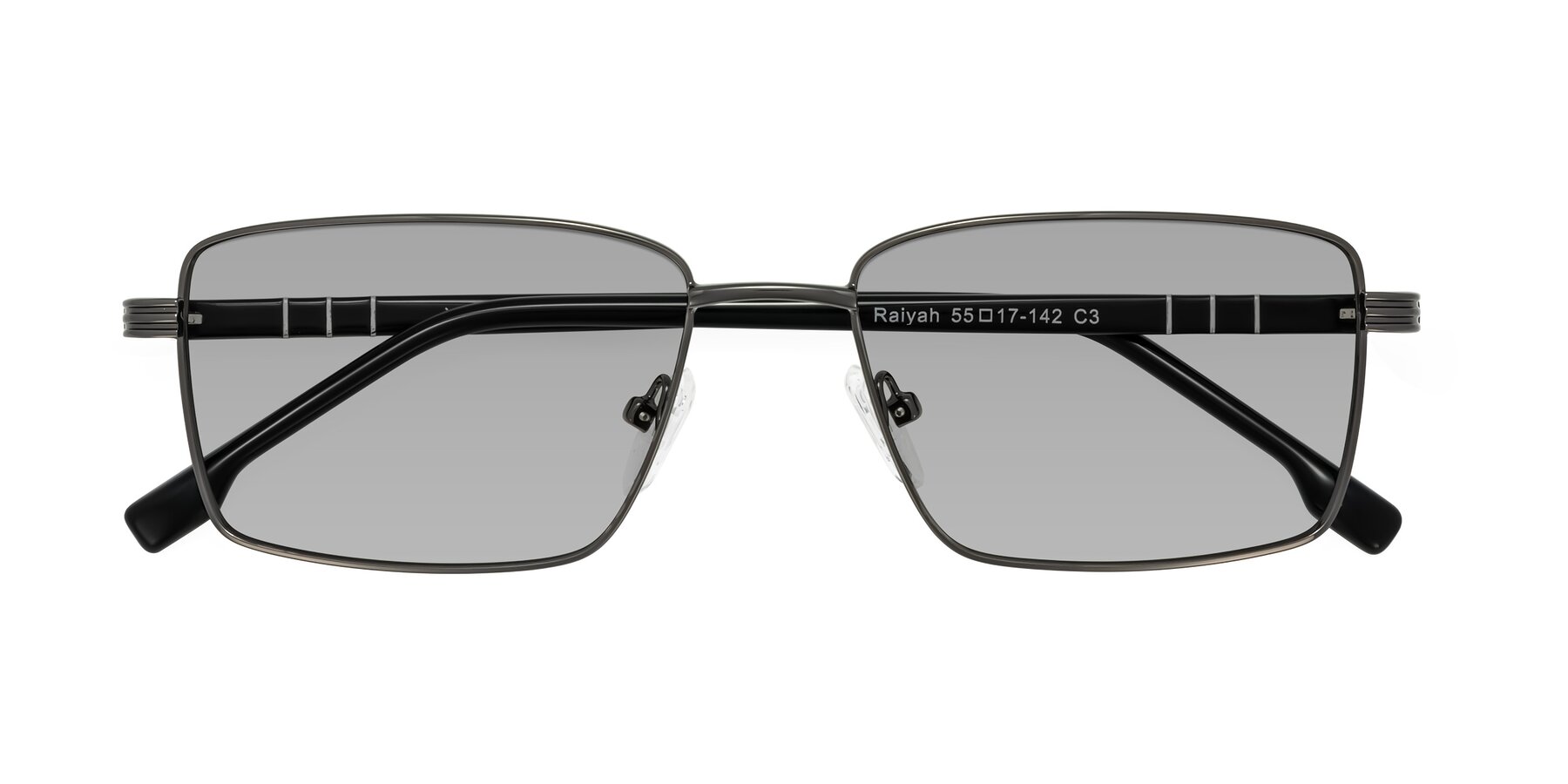 Folded Front of Raiyah in Gunmetal/Black with Light Gray Tinted Lenses