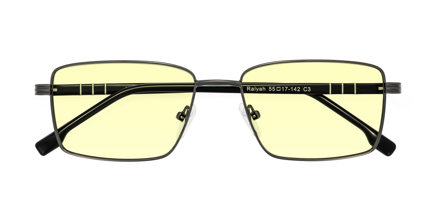 Folded Front of Raiyah in Gunmetal/Black with Light Yellow Tinted Lenses