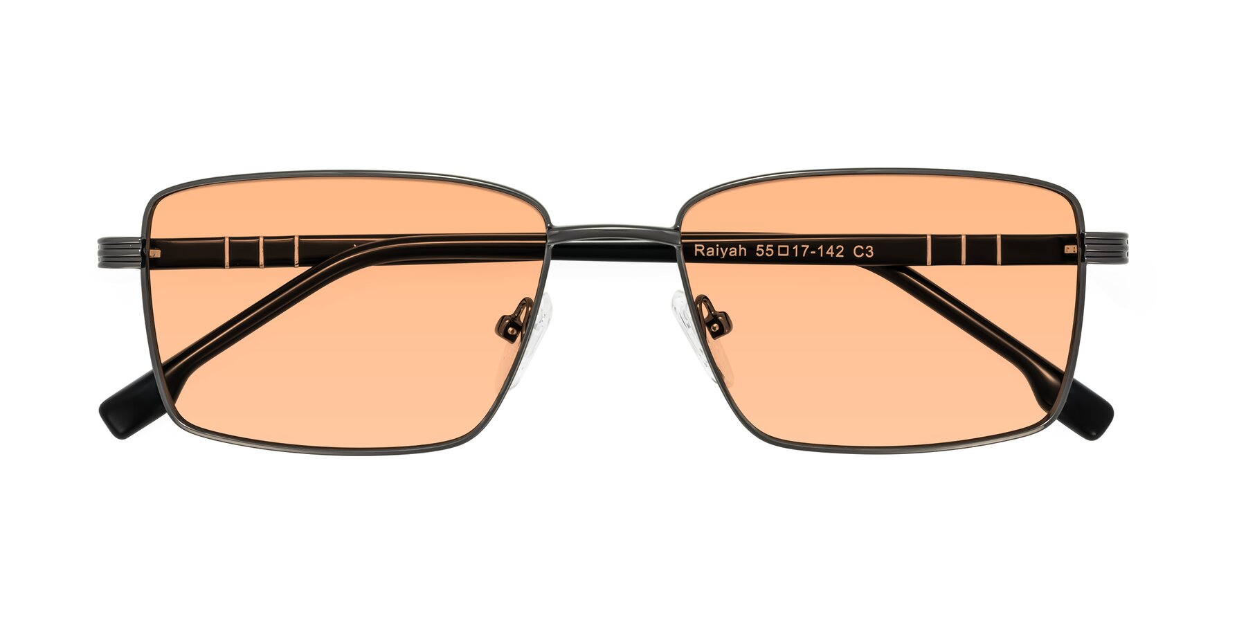 Folded Front of Raiyah in Gunmetal/Black with Light Orange Tinted Lenses