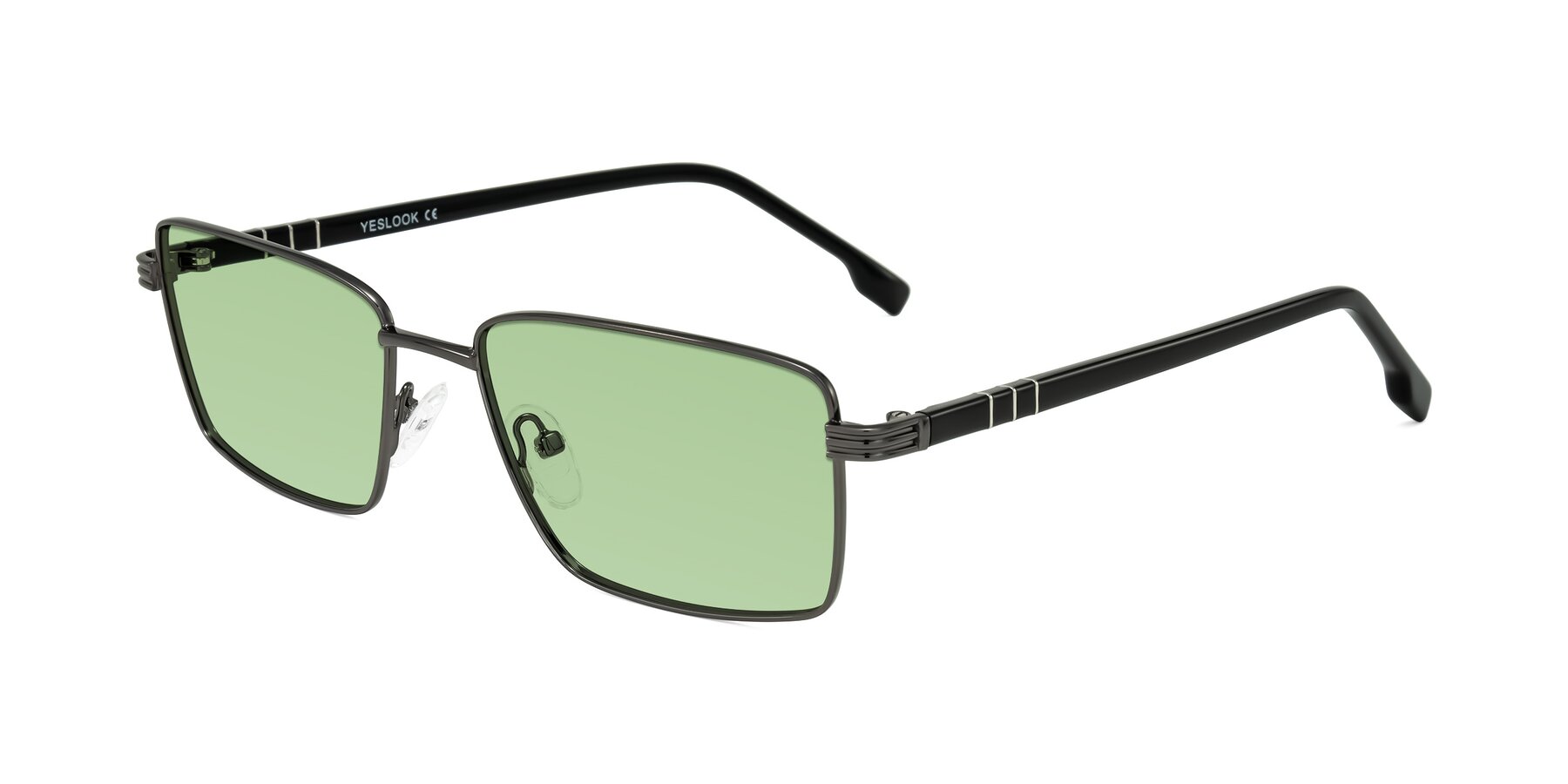 Angle of Raiyah in Gunmetal/Black with Medium Green Tinted Lenses