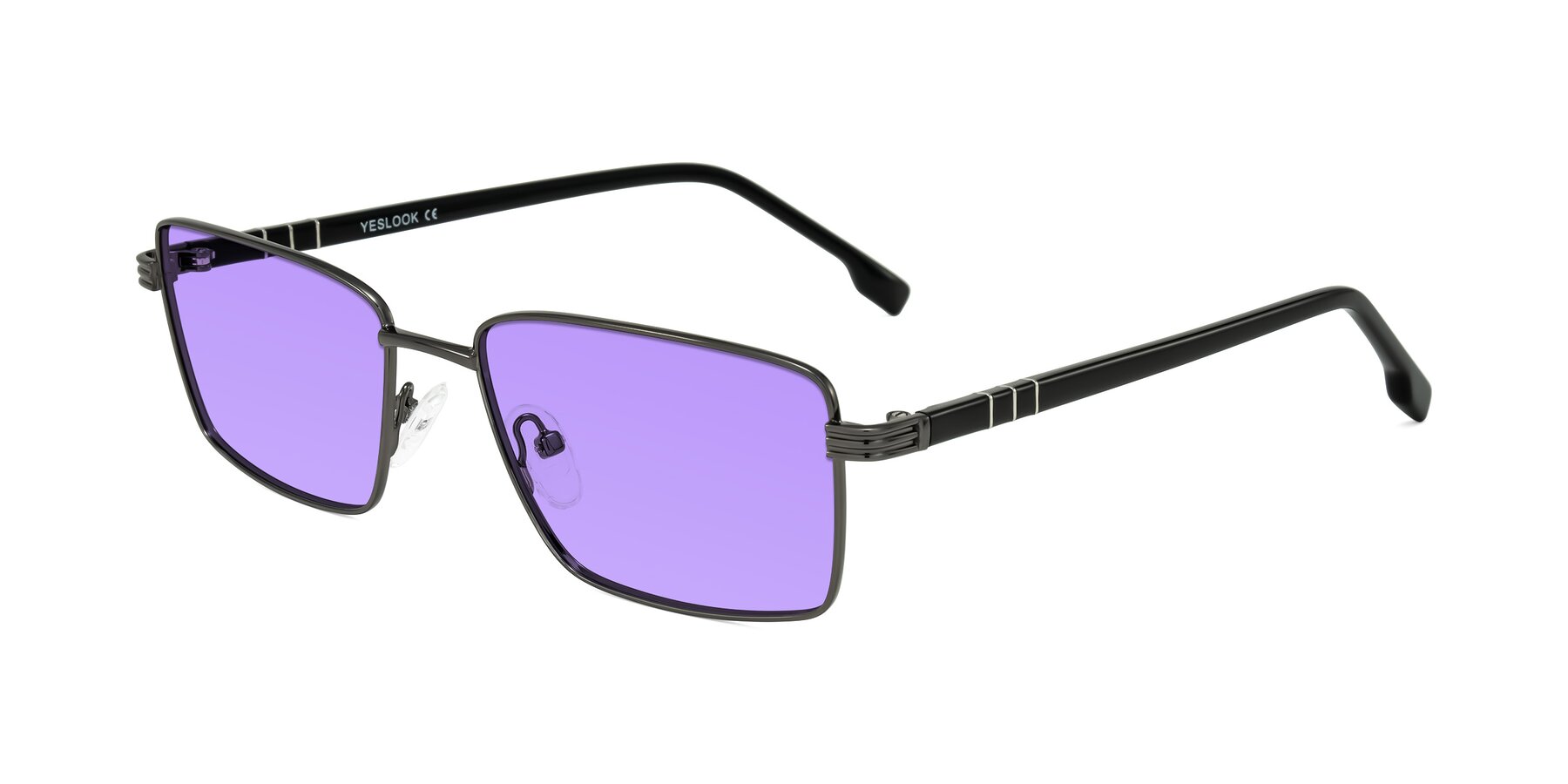 Angle of Raiyah in Gunmetal/Black with Medium Purple Tinted Lenses
