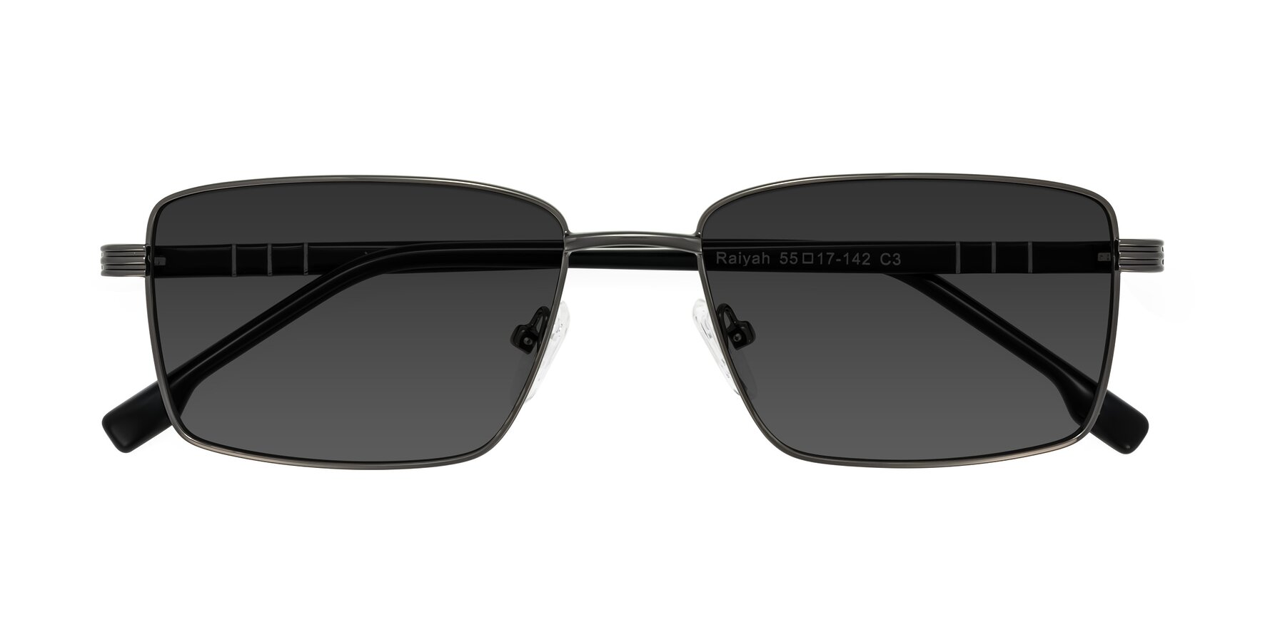 Folded Front of Raiyah in Gunmetal/Black with Gray Tinted Lenses