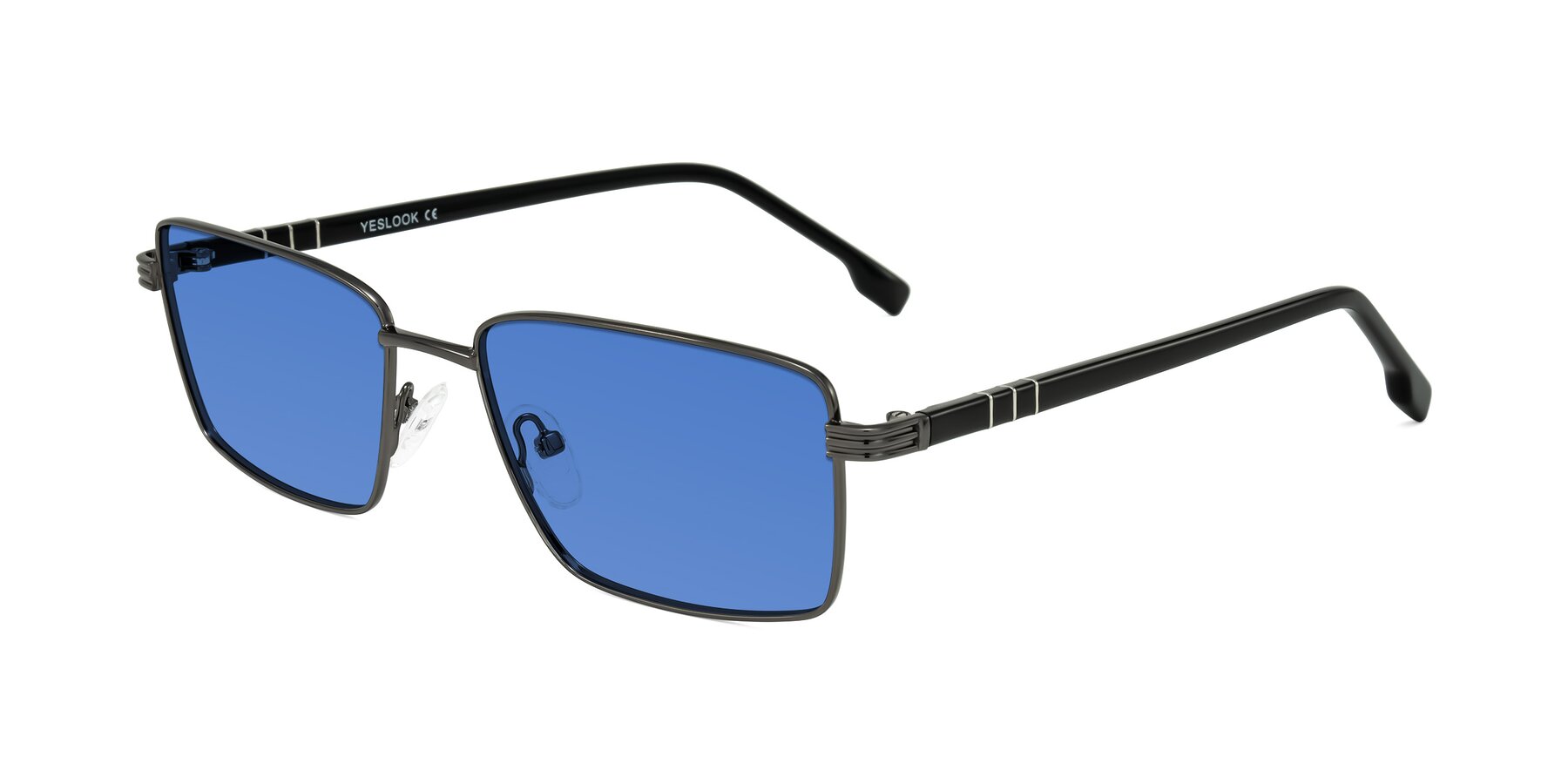 Angle of Raiyah in Gunmetal/Black with Blue Tinted Lenses