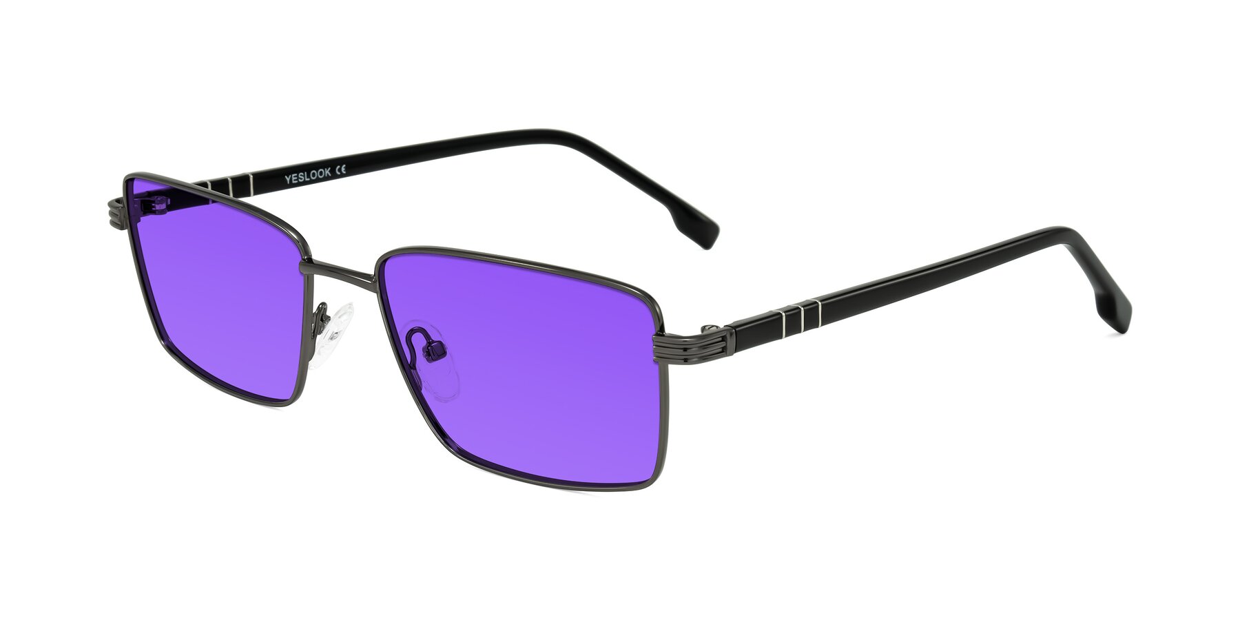 Angle of Raiyah in Gunmetal/Black with Purple Tinted Lenses