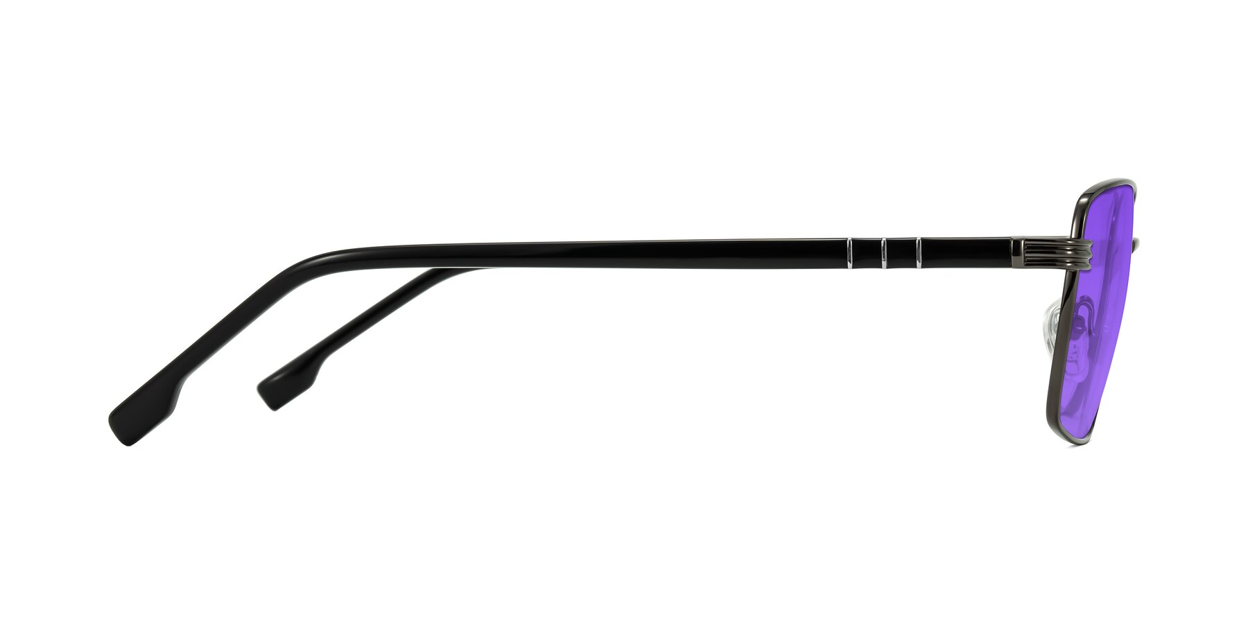 Side of Raiyah in Gunmetal/Black with Purple Tinted Lenses