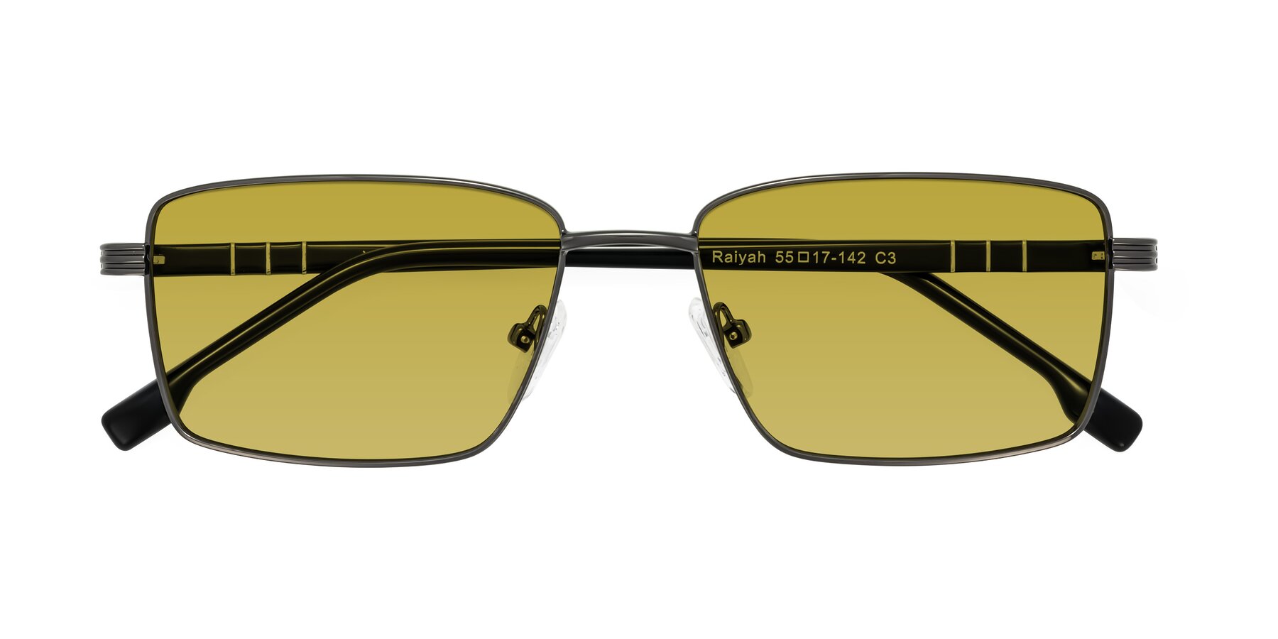 Folded Front of Raiyah in Gunmetal/Black with Champagne Tinted Lenses