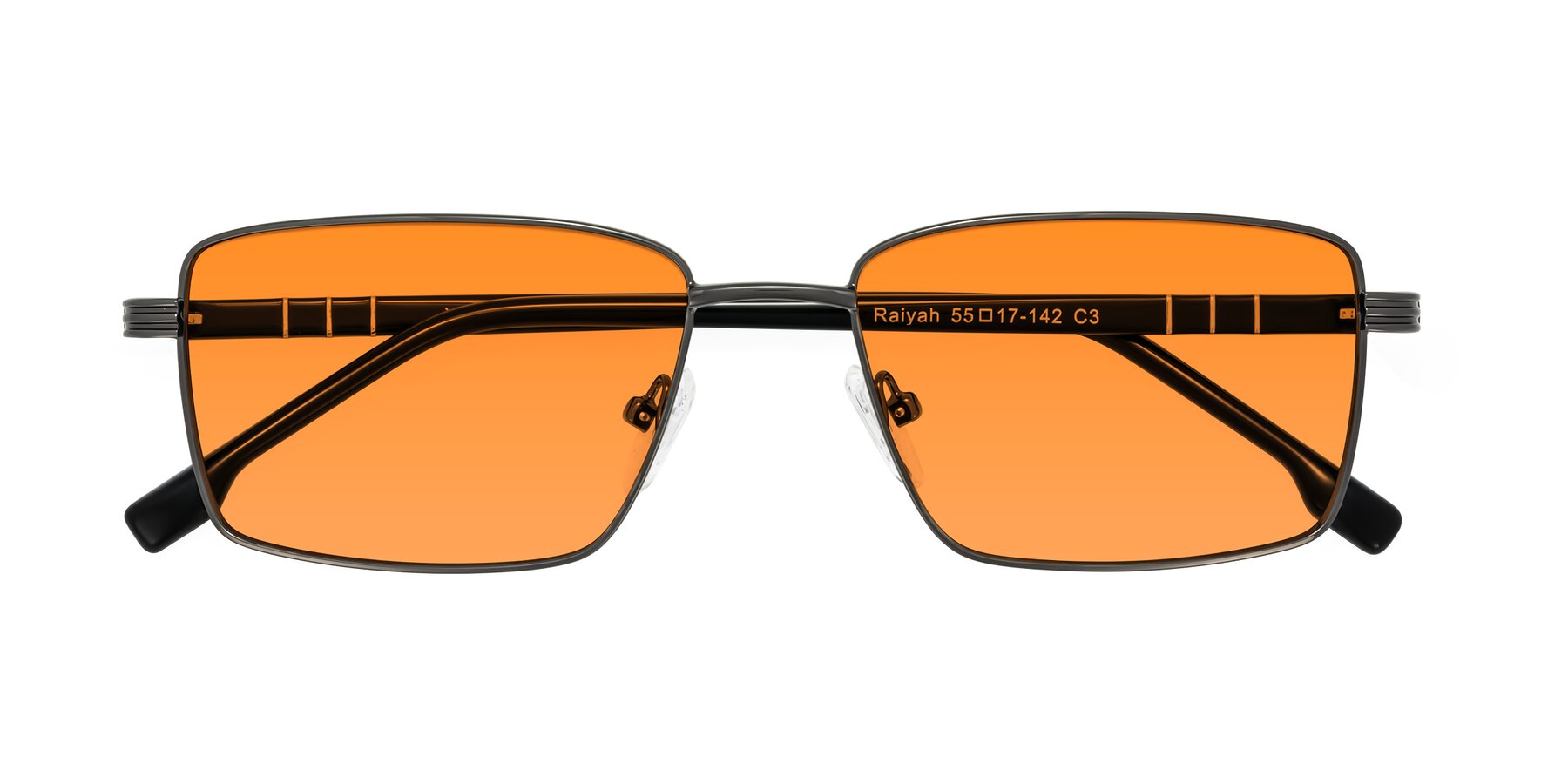 Folded Front of Raiyah in Gunmetal/Black with Orange Tinted Lenses