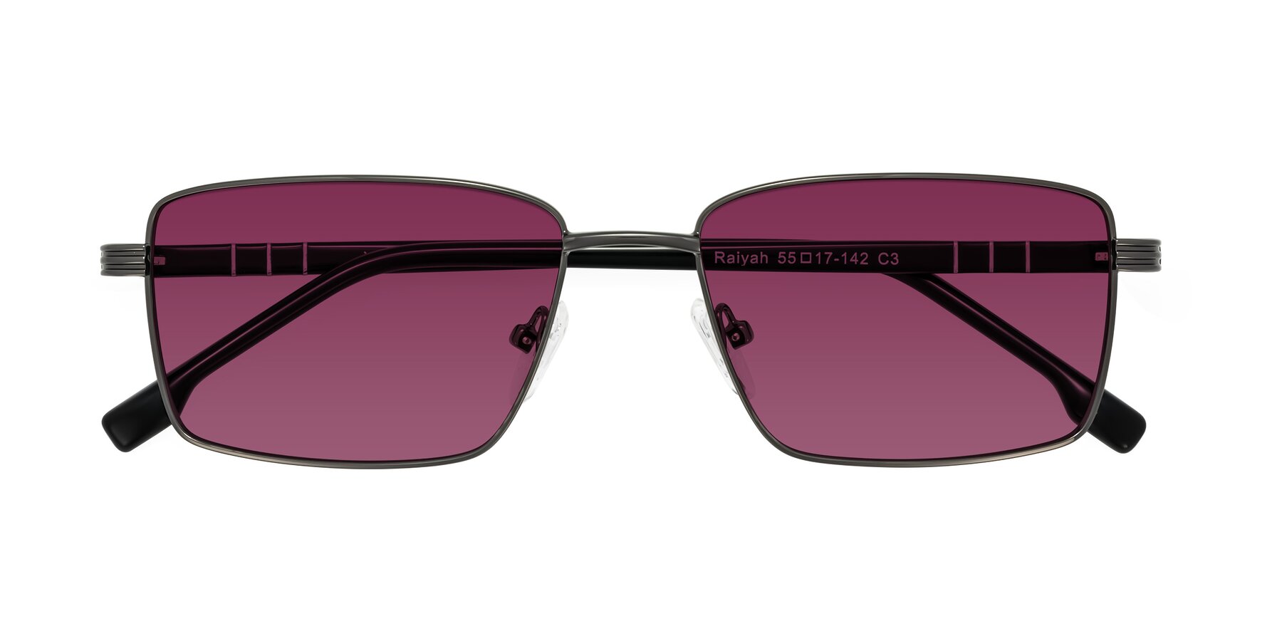 Folded Front of Raiyah in Gunmetal/Black with Wine Tinted Lenses