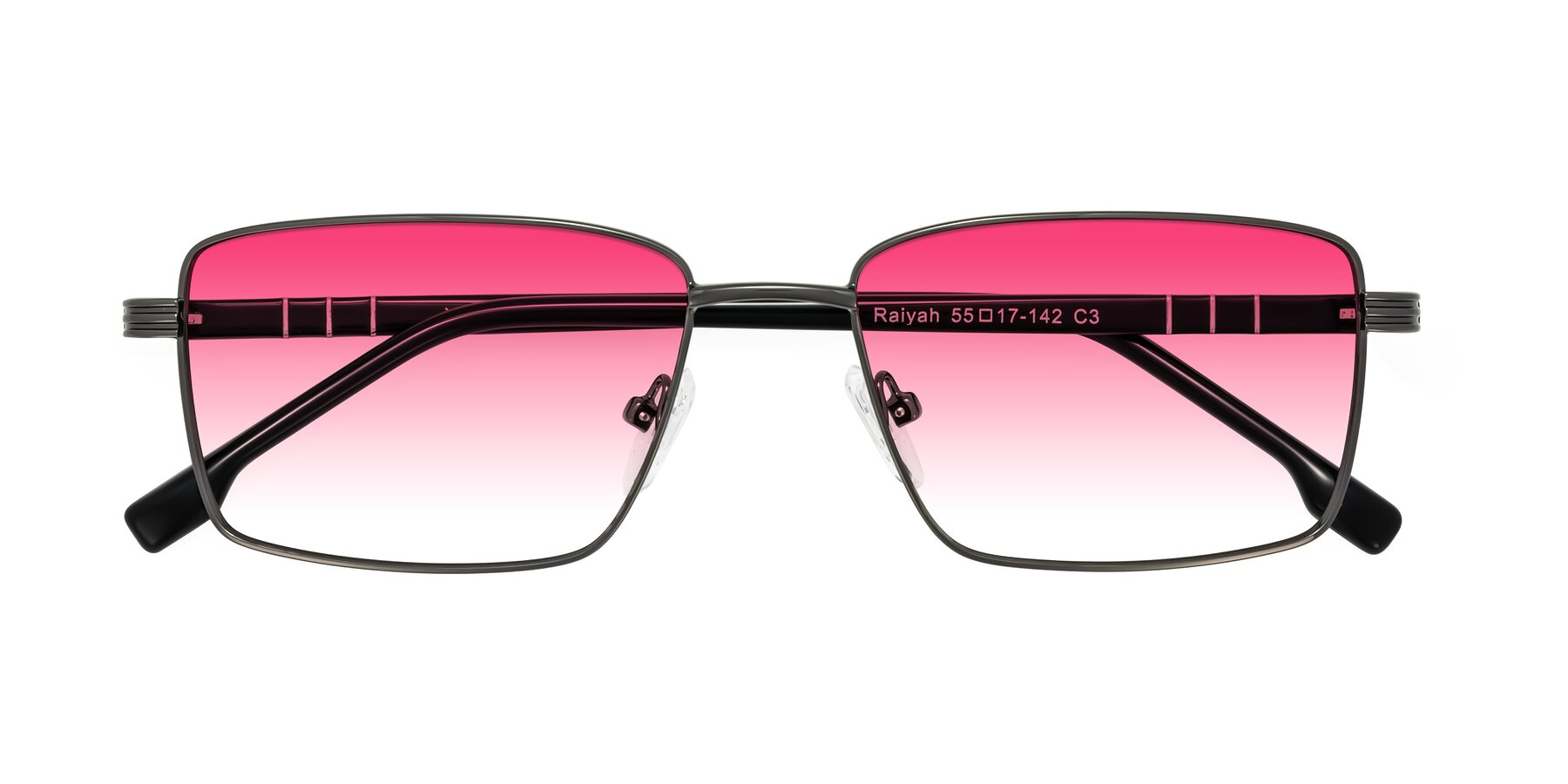 Folded Front of Raiyah in Gunmetal/Black with Pink Gradient Lenses