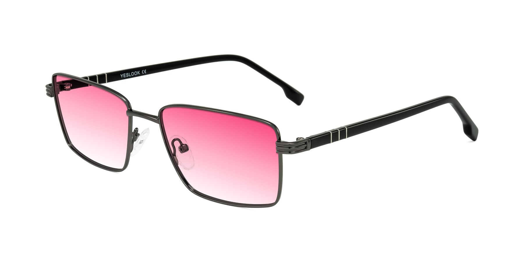 Angle of Raiyah in Gunmetal/Black with Pink Gradient Lenses