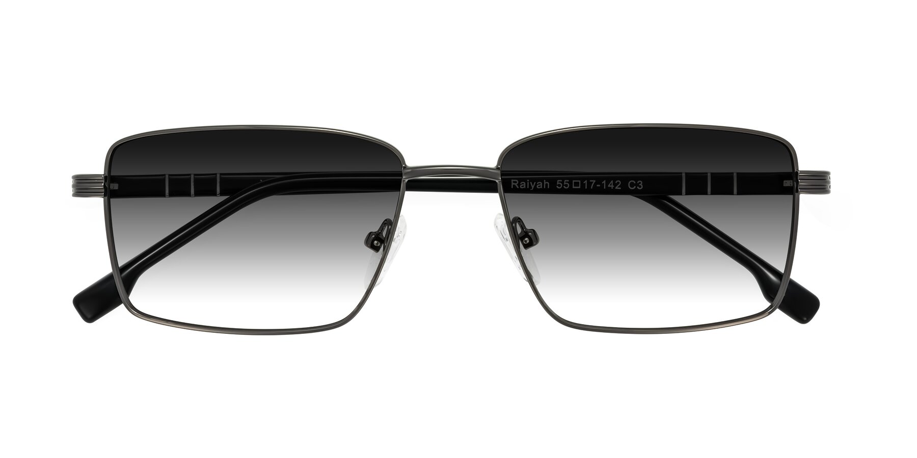 Folded Front of Raiyah in Gunmetal/Black with Gray Gradient Lenses