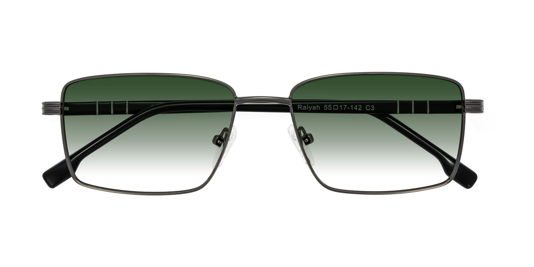 Folded Front of Raiyah in Gunmetal/Black with Green Gradient Lenses