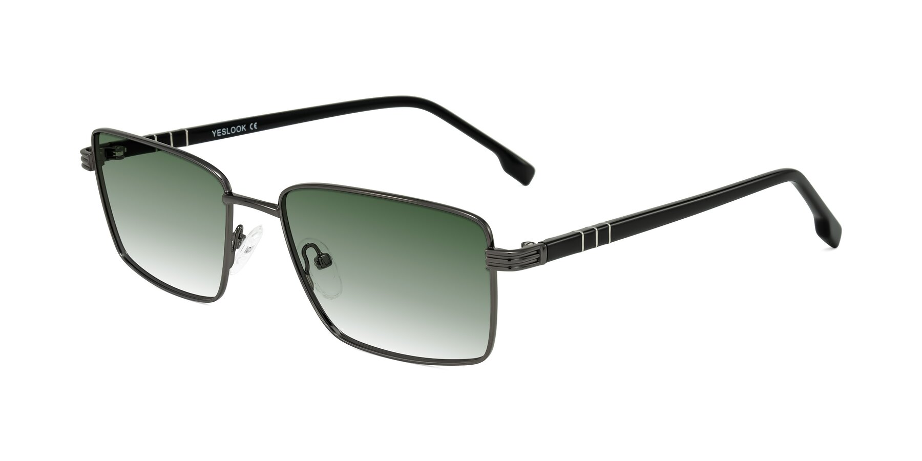 Angle of Raiyah in Gunmetal/Black with Green Gradient Lenses