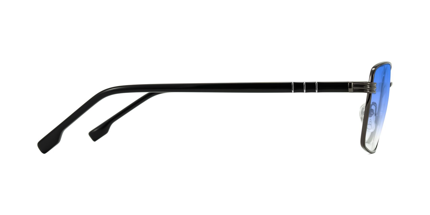 Side of Raiyah in Gunmetal/Black with Blue Gradient Lenses