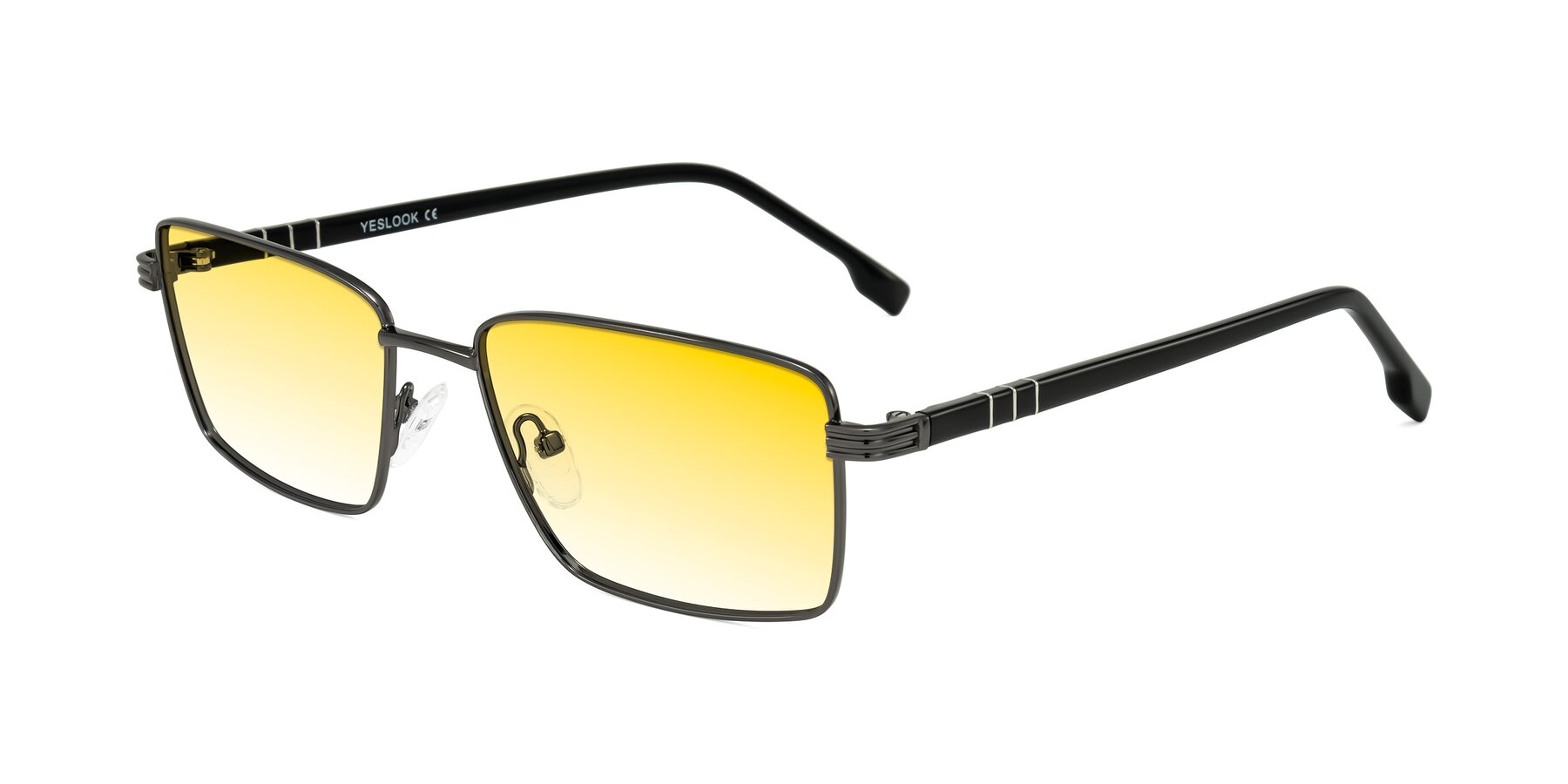 Angle of Raiyah in Gunmetal/Black with Yellow Gradient Lenses
