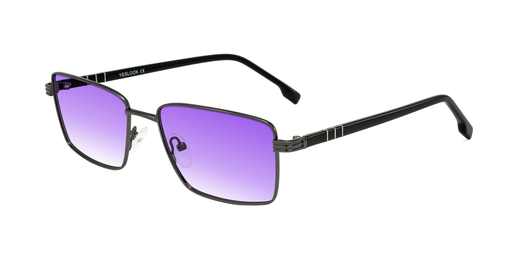 Angle of Raiyah in Gunmetal/Black with Purple Gradient Lenses