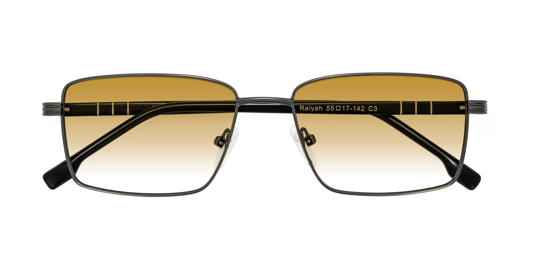 Folded Front of Raiyah in Gunmetal/Black with Champagne Gradient Lenses