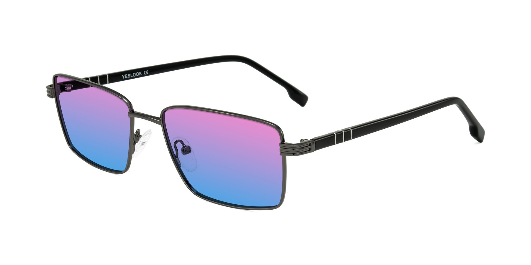 Angle of Raiyah in Gunmetal/Black with Pink / Blue Gradient Lenses