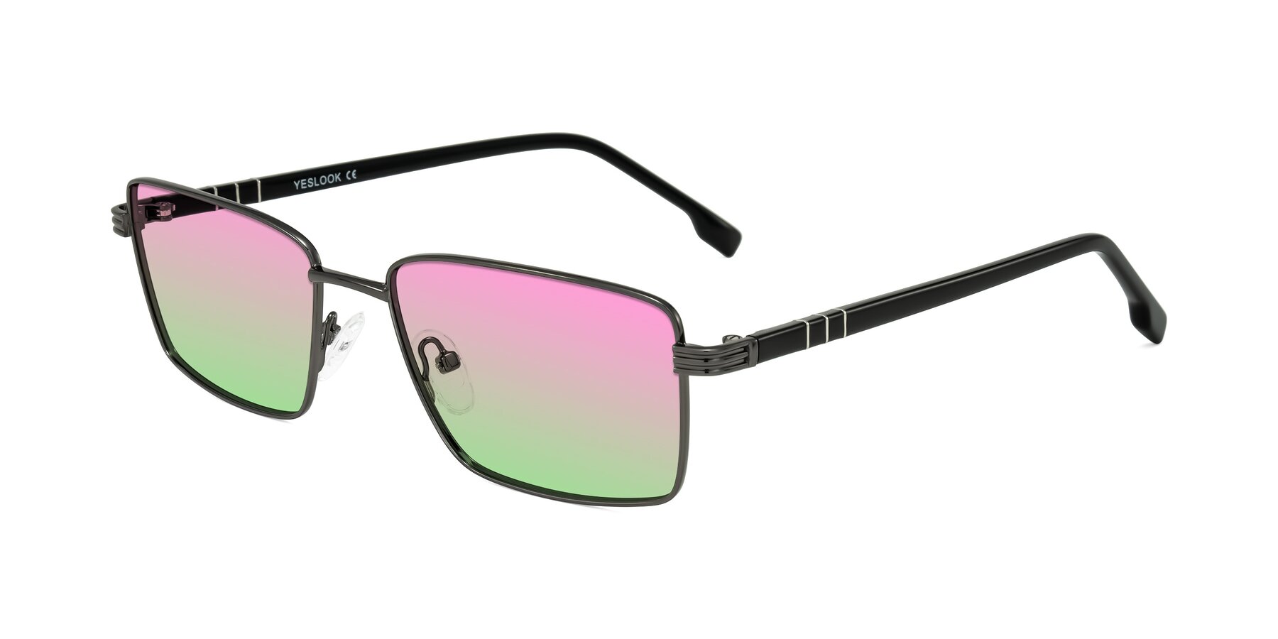 Angle of Raiyah in Gunmetal/Black with Pink / Green Gradient Lenses