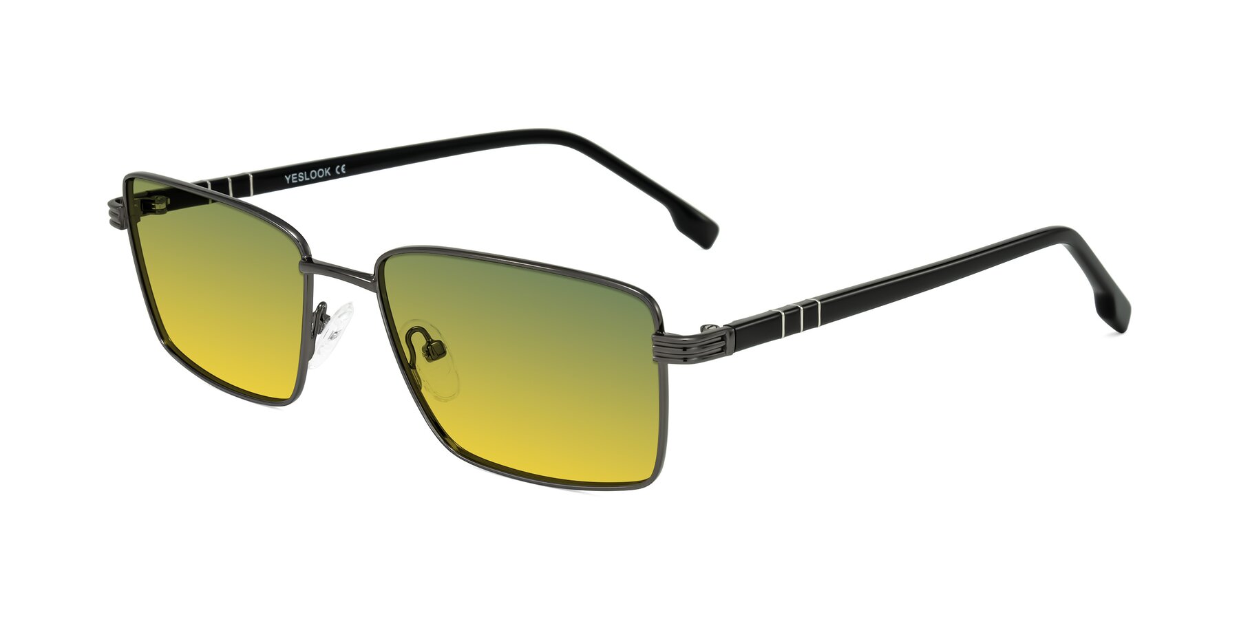 Angle of Raiyah in Gunmetal/Black with Green / Yellow Gradient Lenses