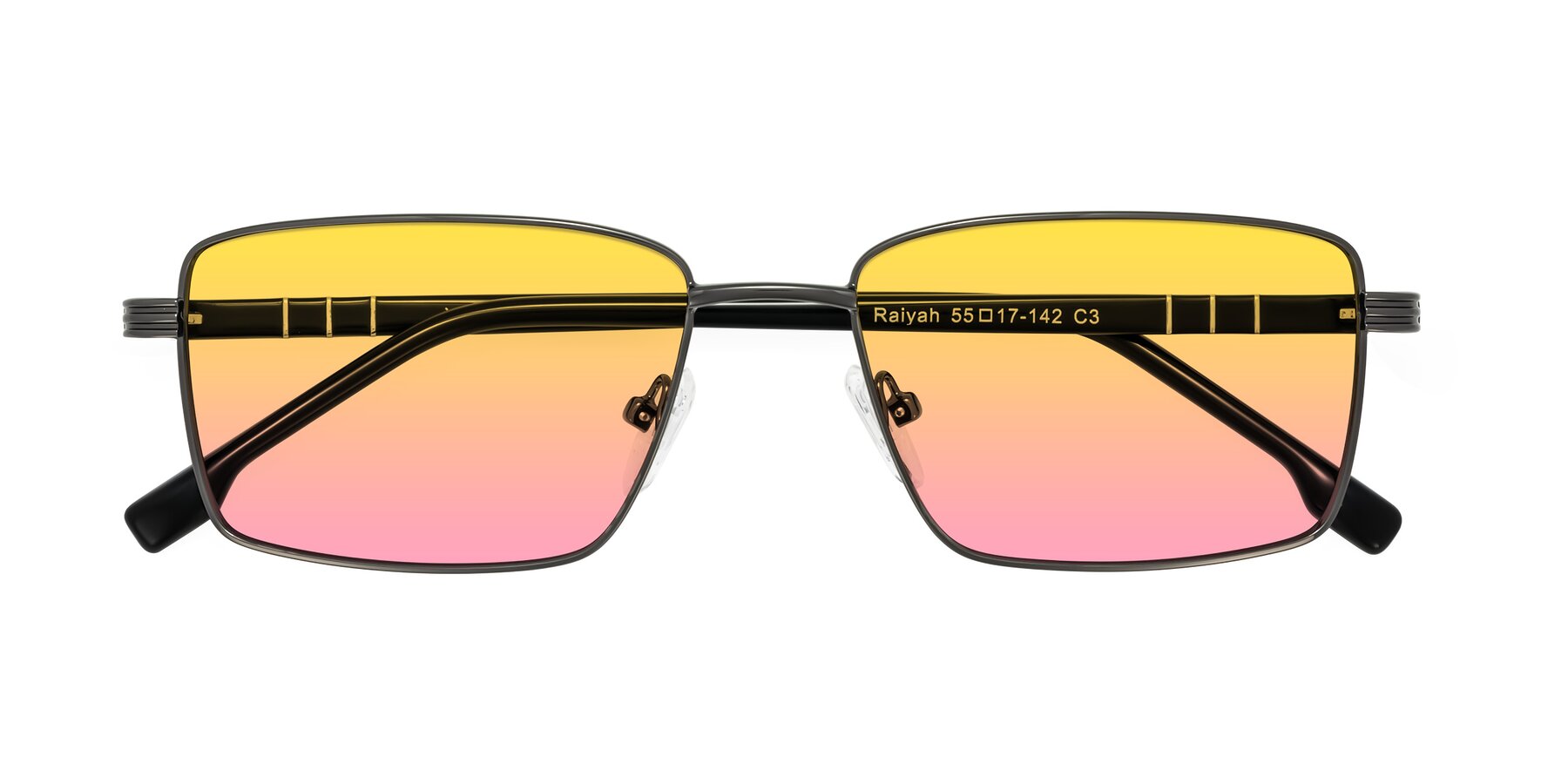 Folded Front of Raiyah in Gunmetal/Black with Yellow / Pink Gradient Lenses