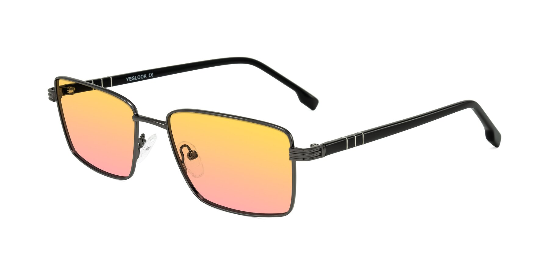 Angle of Raiyah in Gunmetal/Black with Yellow / Pink Gradient Lenses
