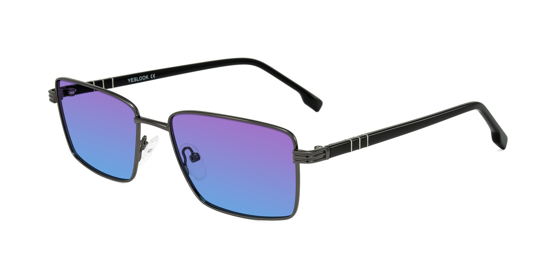 Angle of Raiyah in Gunmetal/Black with Purple / Blue Gradient Lenses