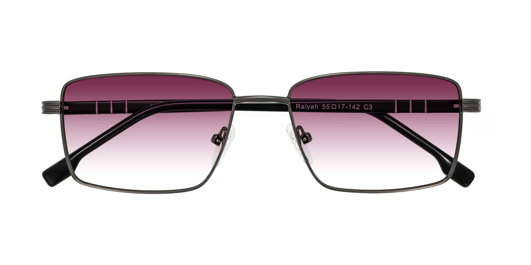 Folded Front of Raiyah in Gunmetal/Black with Wine Gradient Lenses