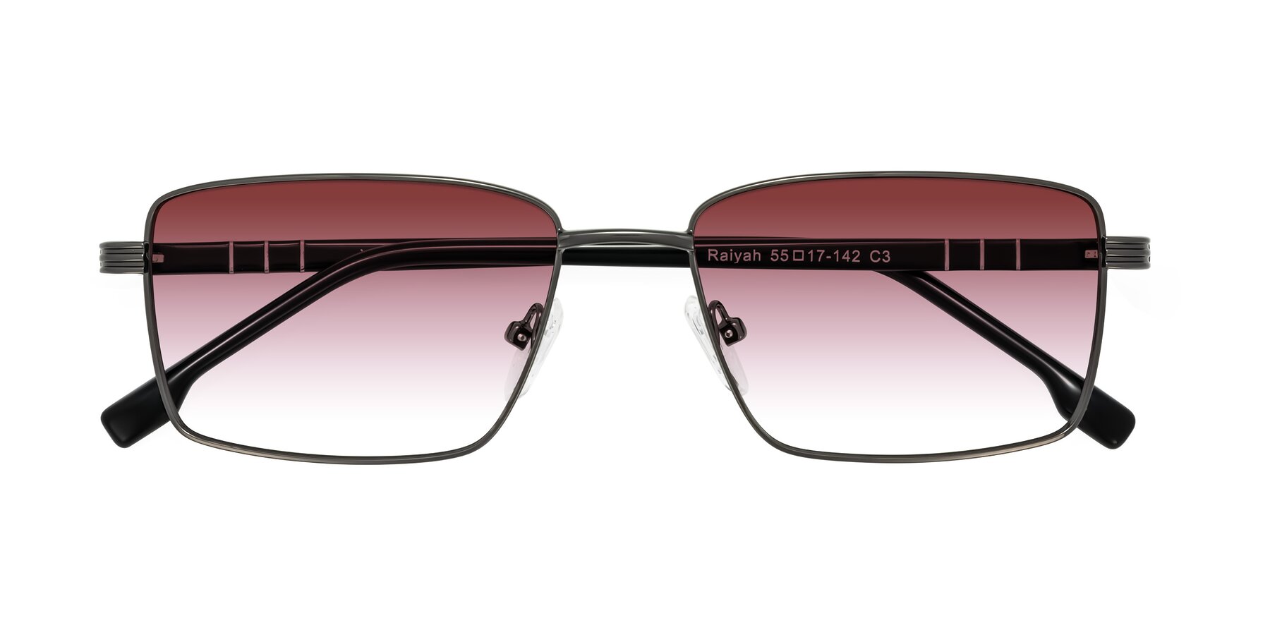 Folded Front of Raiyah in Gunmetal/Black with Garnet Gradient Lenses