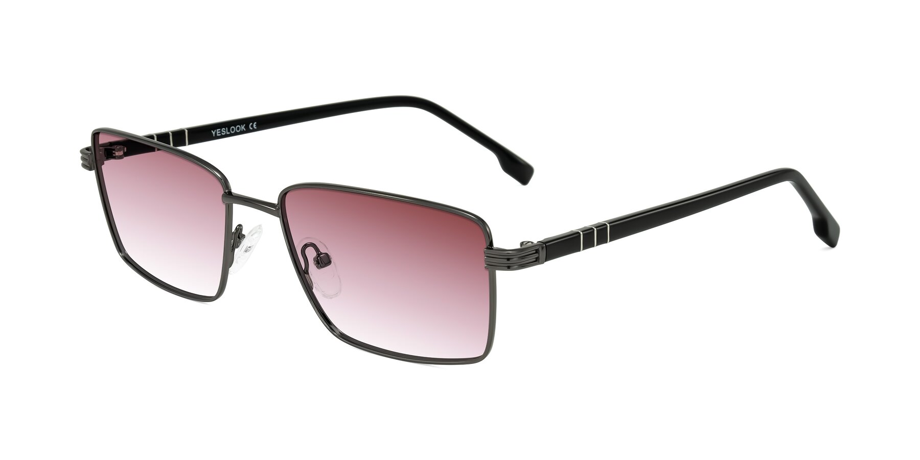 Angle of Raiyah in Gunmetal/Black with Garnet Gradient Lenses