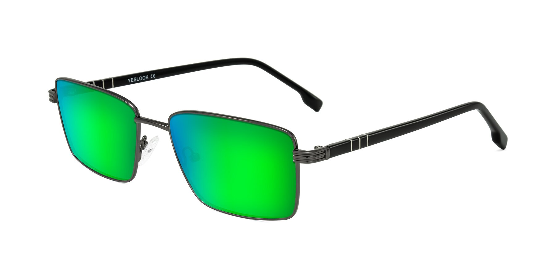 Angle of Raiyah in Gunmetal/Black with Green Mirrored Lenses