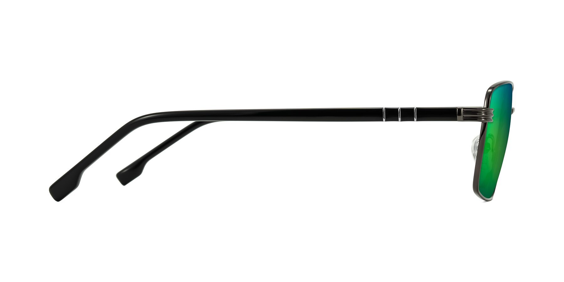 Side of Raiyah in Gunmetal/Black with Green Mirrored Lenses