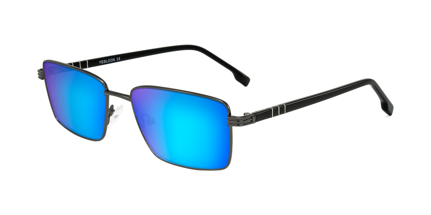 Angle of Raiyah in Gunmetal/Black with Blue Mirrored Lenses