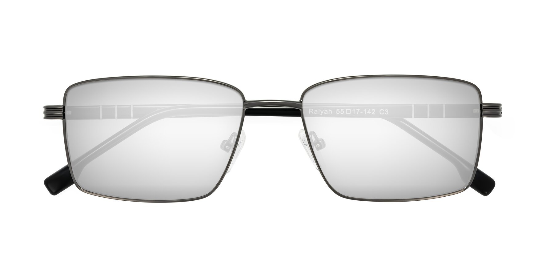 Folded Front of Raiyah in Gunmetal/Black with Silver Mirrored Lenses