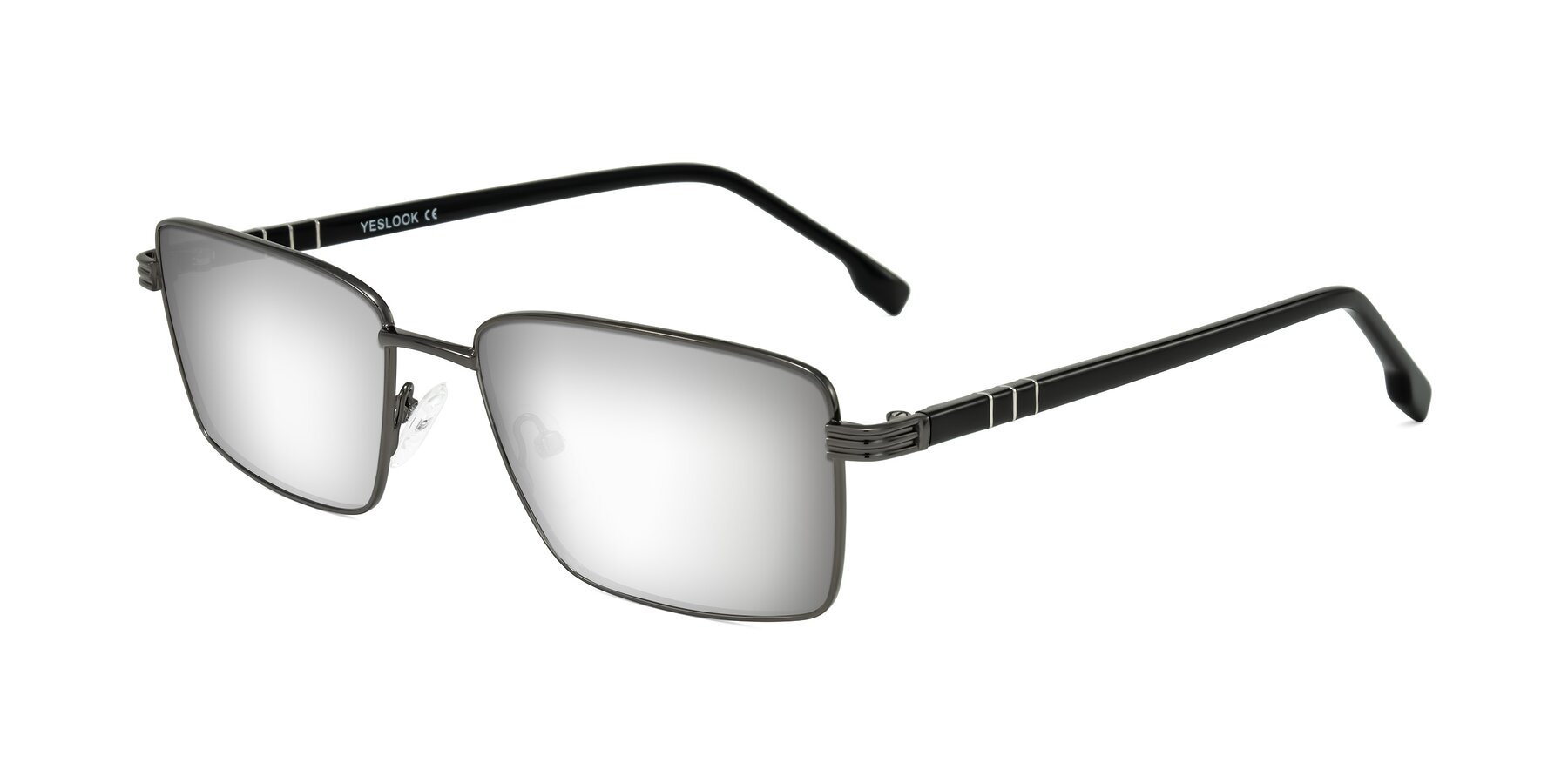 Angle of Raiyah in Gunmetal/Black with Silver Mirrored Lenses