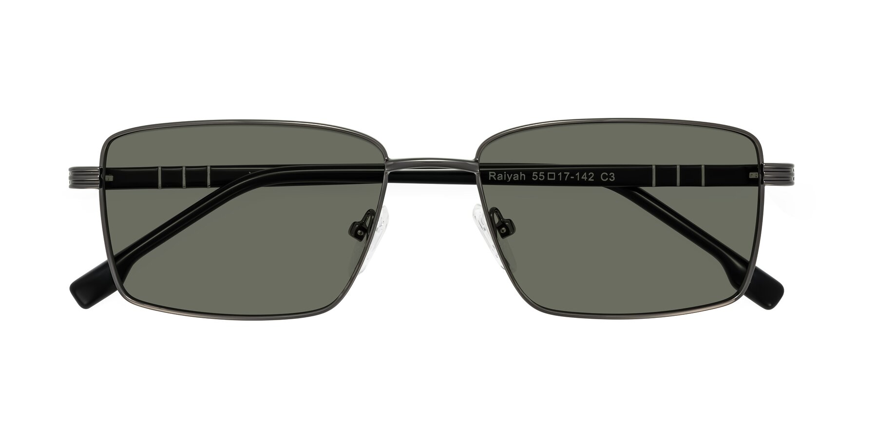 Folded Front of Raiyah in Gunmetal/Black with Gray Polarized Lenses