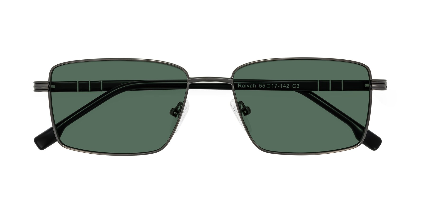 Folded Front of Raiyah in Gunmetal/Black with Green Polarized Lenses