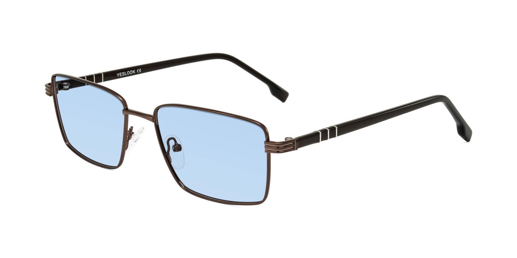 Angle of Raiyah in Bronze/Dark Brown with Light Blue Tinted Lenses