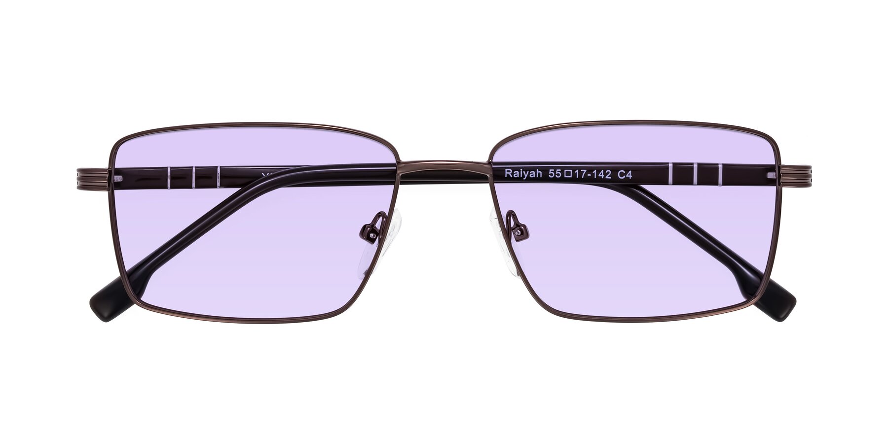 Folded Front of Raiyah in Bronze/Dark Brown with Light Purple Tinted Lenses