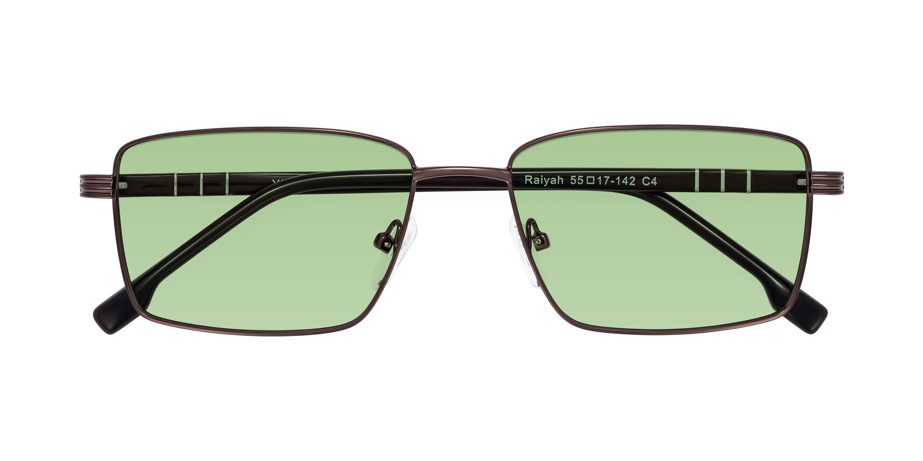 Folded Front of Raiyah in Bronze/Dark Brown with Medium Green Tinted Lenses