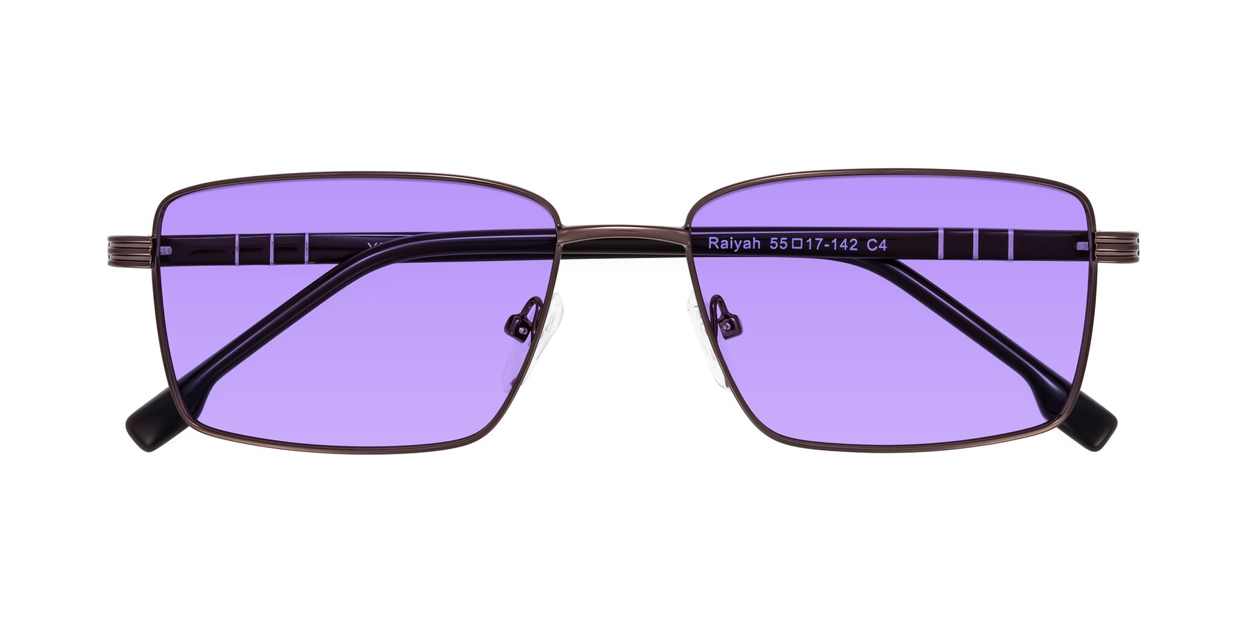 Folded Front of Raiyah in Bronze/Dark Brown with Medium Purple Tinted Lenses