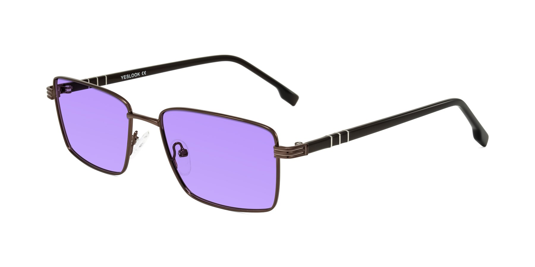 Angle of Raiyah in Bronze/Dark Brown with Medium Purple Tinted Lenses