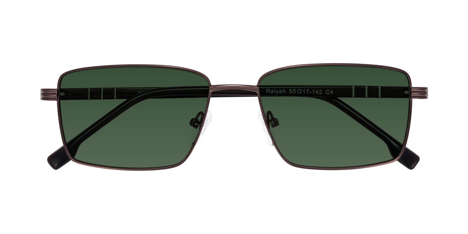 Folded Front of Raiyah in Bronze/Dark Brown with Green Tinted Lenses