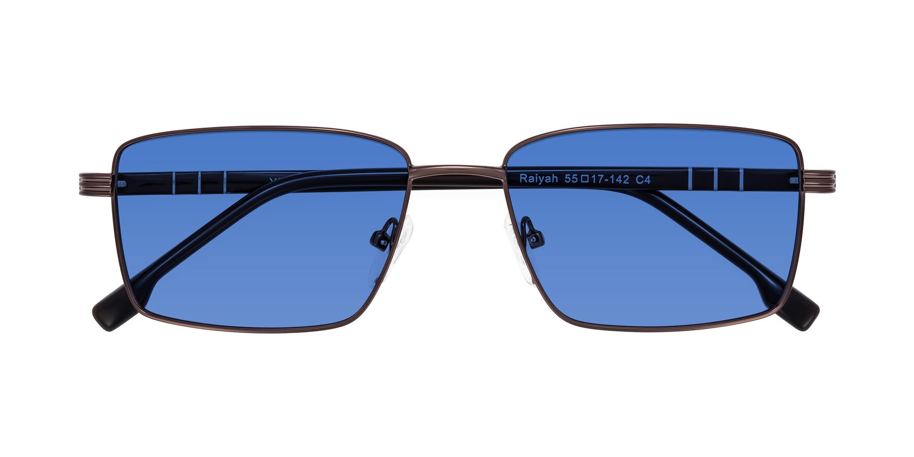 Folded Front of Raiyah in Bronze/Dark Brown with Blue Tinted Lenses