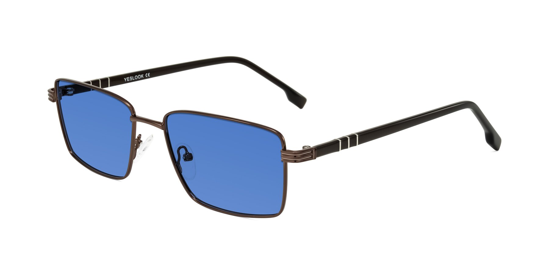 Angle of Raiyah in Bronze/Dark Brown with Blue Tinted Lenses