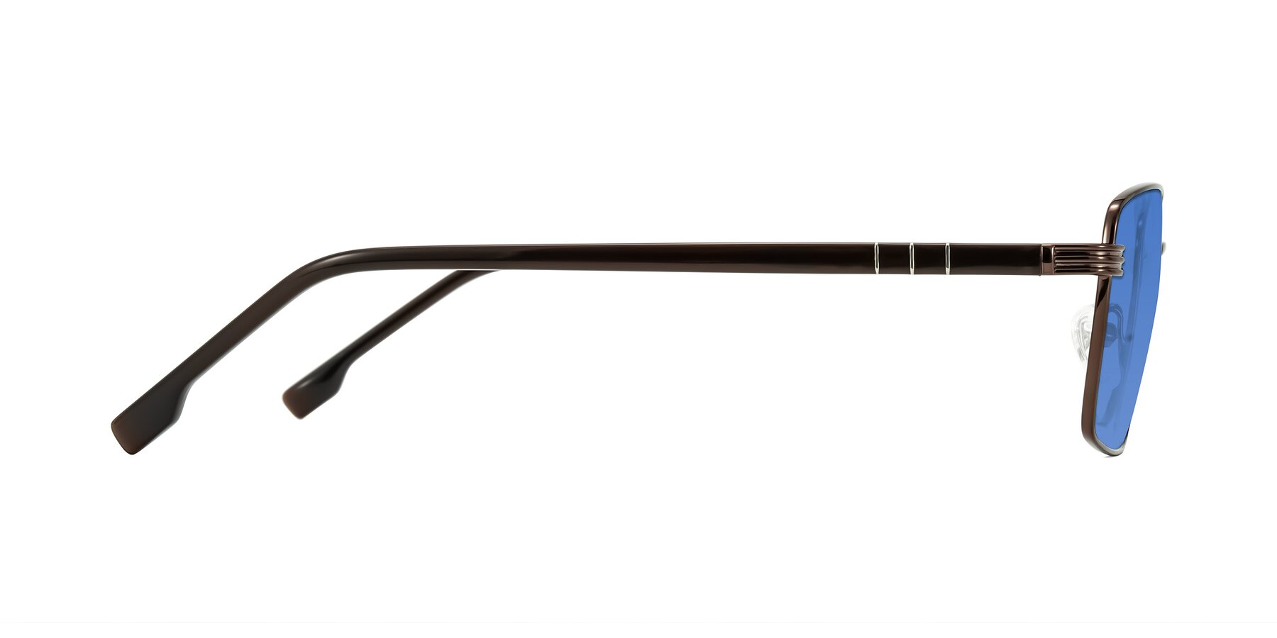 Side of Raiyah in Bronze/Dark Brown with Blue Tinted Lenses