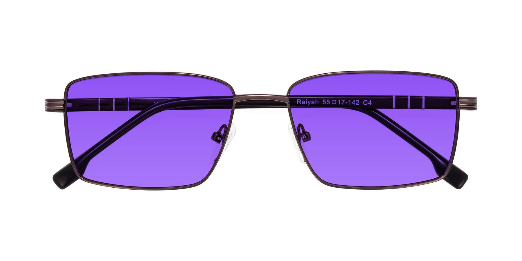 Folded Front of Raiyah in Bronze/Dark Brown with Purple Tinted Lenses