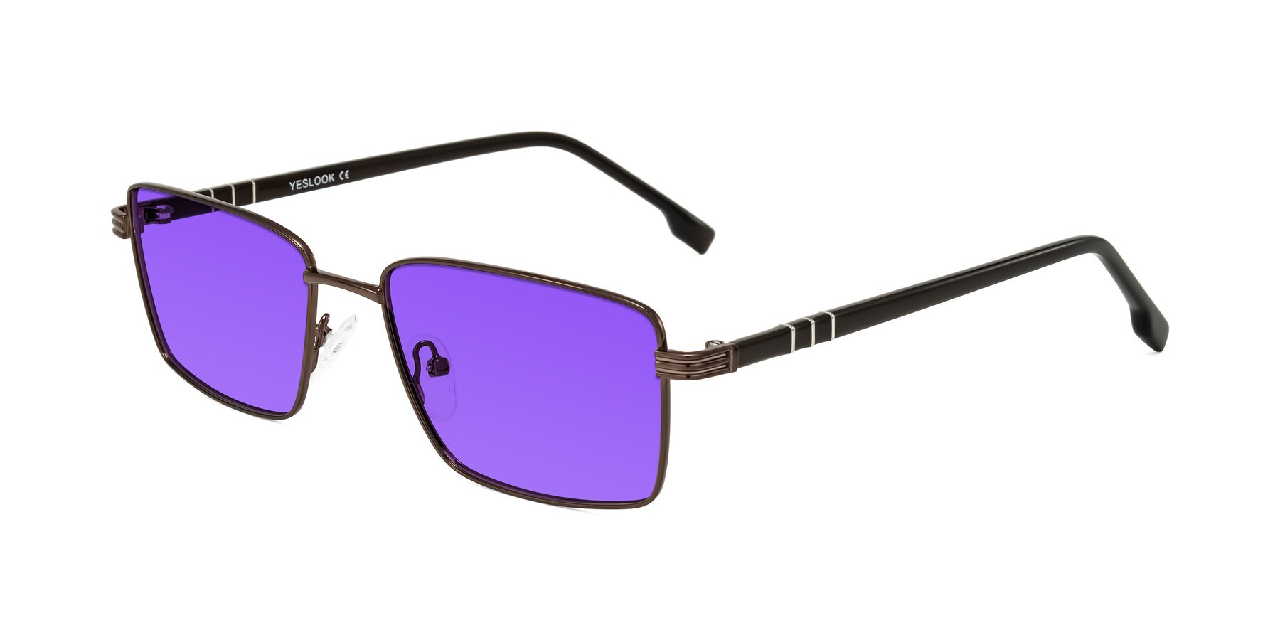 Angle of Raiyah in Bronze/Dark Brown with Purple Tinted Lenses
